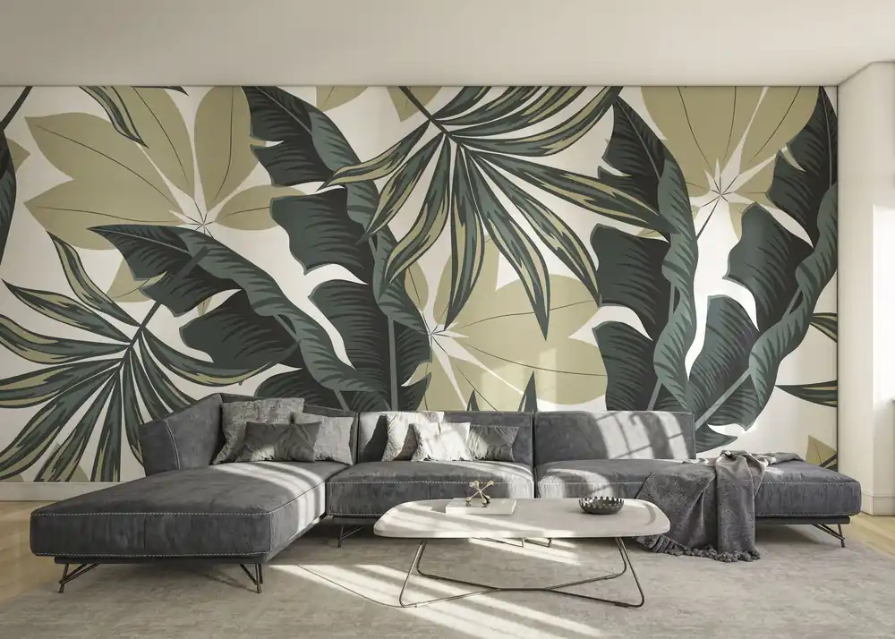 Zertifiziert Fototapete Leaf Wall Green Cream
