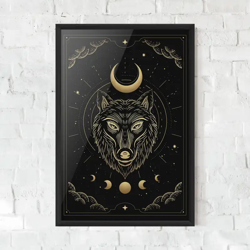 Zertifiziert Gerahmte Poster Gold Line Wolf