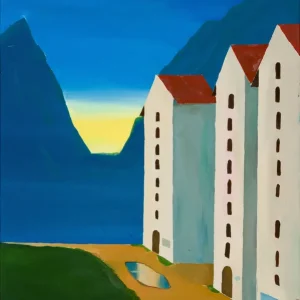 3 Häuser vor den Bergen, 2023 Schneller Versand